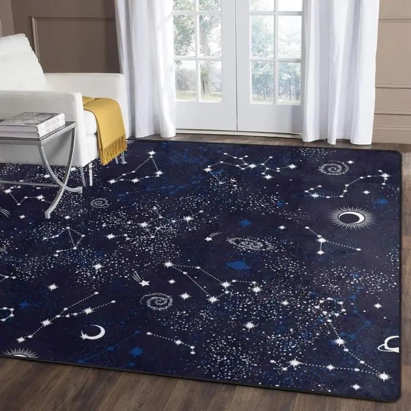 Starry Sky Print Area Carpet Space Galaxy Carpet Non-slip Washable Floor Mat Suitable for Home Decoration Living Room Bedroom Decoration