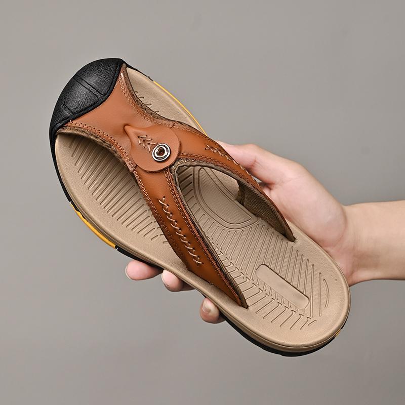 Summer Sandals Genuine Leather Flip Flops Men Classic Roman Sandals Comfortable Slipper Outdoor Casual Non-slip Beach Male Shoes