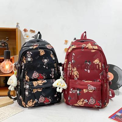 Schoolbag Large Capacity Multi-compartment Leisure Travel Fashion Backpack New Simple Contrasting Color Cute Bear Student Backpack