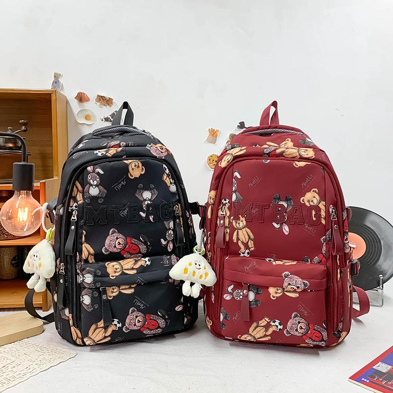 Schoolbag Large Capacity Multi-compartment Leisure Travel Fashion Backpack New Simple Contrasting Color Cute Bear Student Backpack
