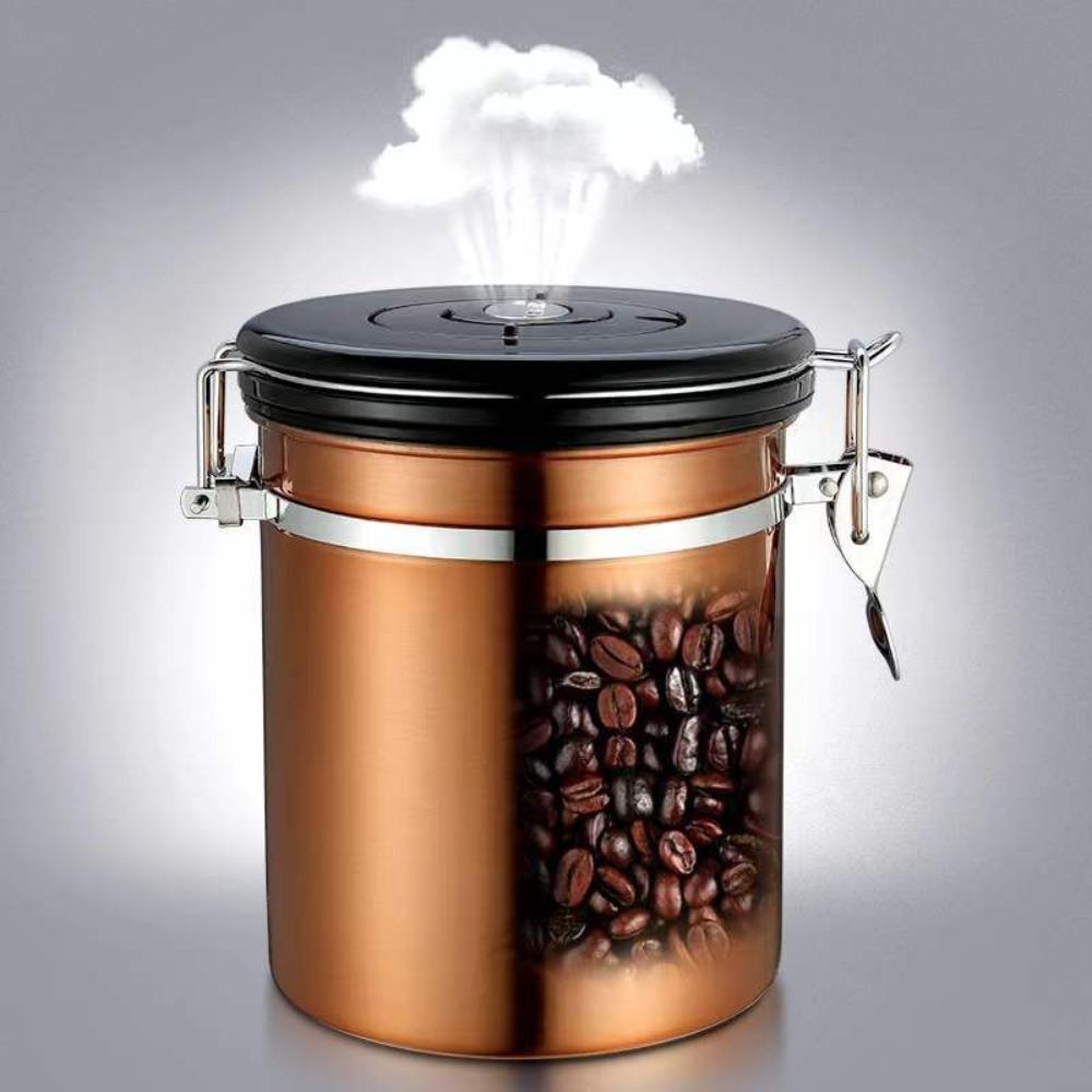 Stainless Steel Coffee Bean Container with Vent Valve Food Storage Pots Tea Container  Kitchen