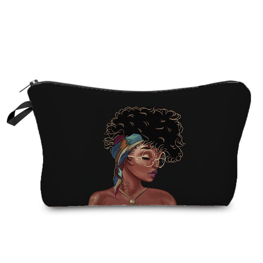 Women Black Girl Print Cosmetic Bag Toiletries Organize Travel Storage Case 6397