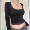 Spring and Autumn Top Hot Girl Style Sexy Lace Bow Stitching Slim Fit Bottoming Top