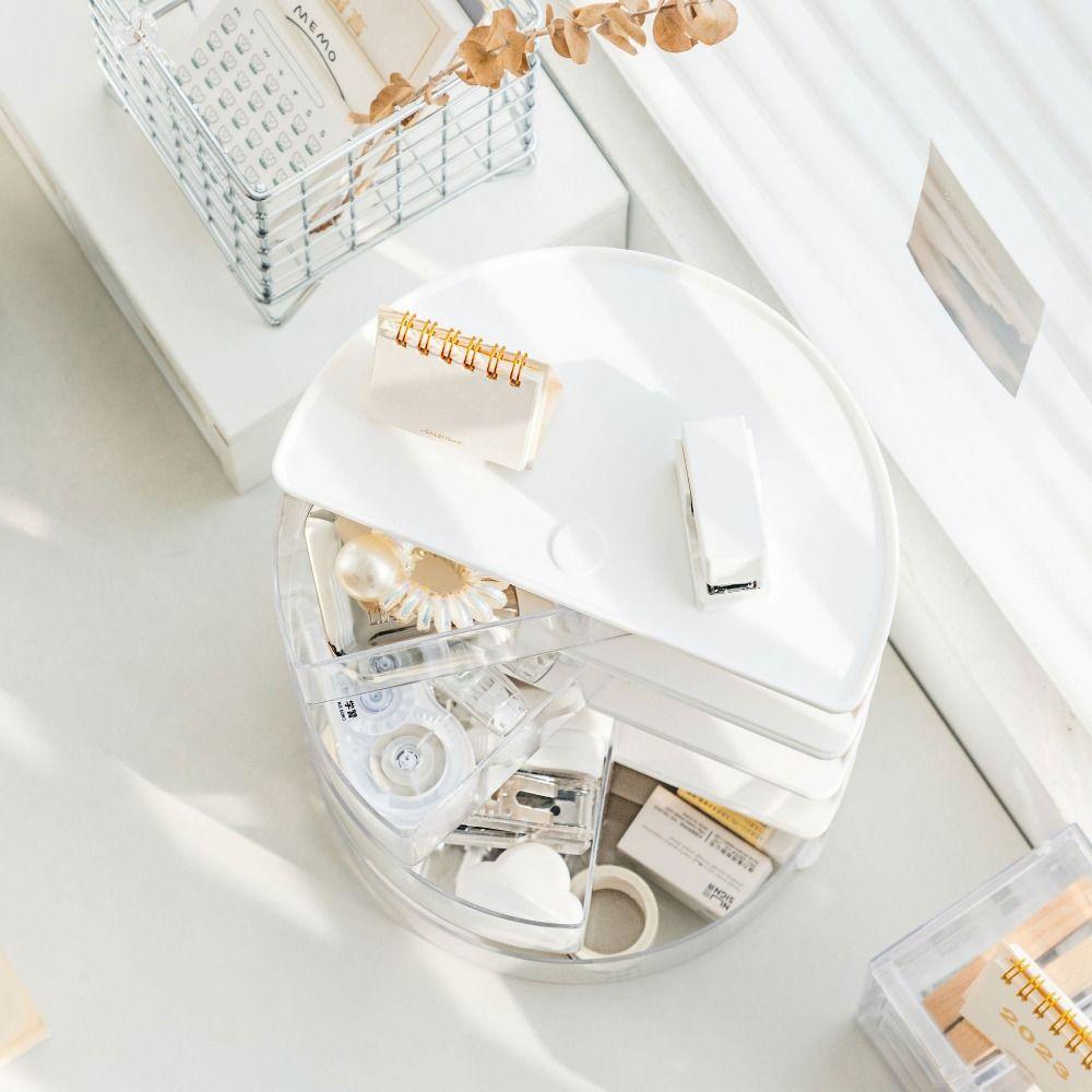 Dustproof Cosmetic Storage Rack Rotatable Desk Storage Box Semi-Circular Organizer Bathroom