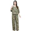Retro Printed Wide-Leg Pants & Mid-Sleeve Round Neck Top - Elegant Two-Piece Set for Mothers