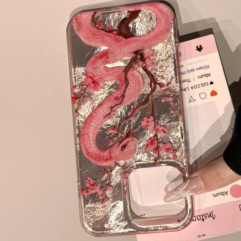 Illustration Pflaumenblüte Rosa Schlange Handyhülle Für iPhone 16 Pro Max 15 14 Plus 13 12 11 XS X XR 7 8 16 Plus SE 16E Hülle