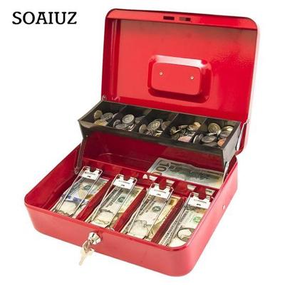 Boîte de rangement d'argent avec serrure, 2 clés, tirelire en métal avec plateau d'argent, grande capacité, multi-compartiments, coffre-fort à serrure Portable