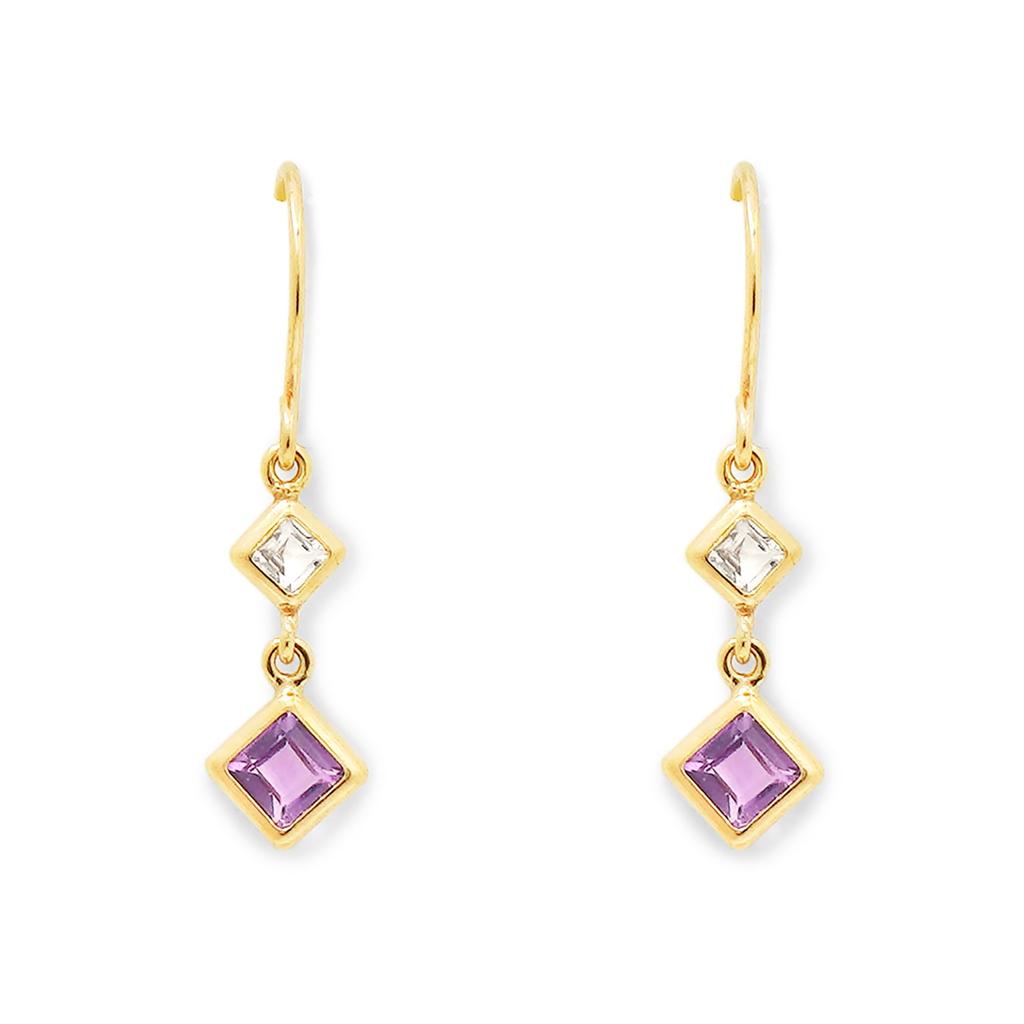 ESTELLE [Official] Women's Hook Earrings in 10K Yellow Gold with Amethyst (February Birthstone) 0222-9725-0019-0000