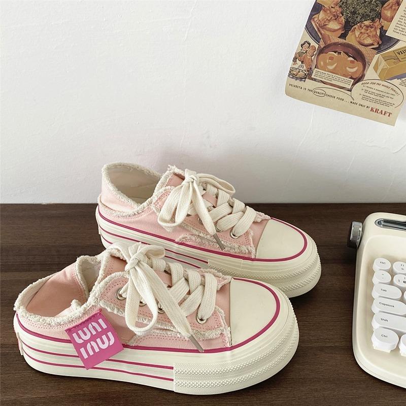 Low-top tassel design two-wear canvas shoes 22 summer thin breathable thick-soled casual canvas shoes