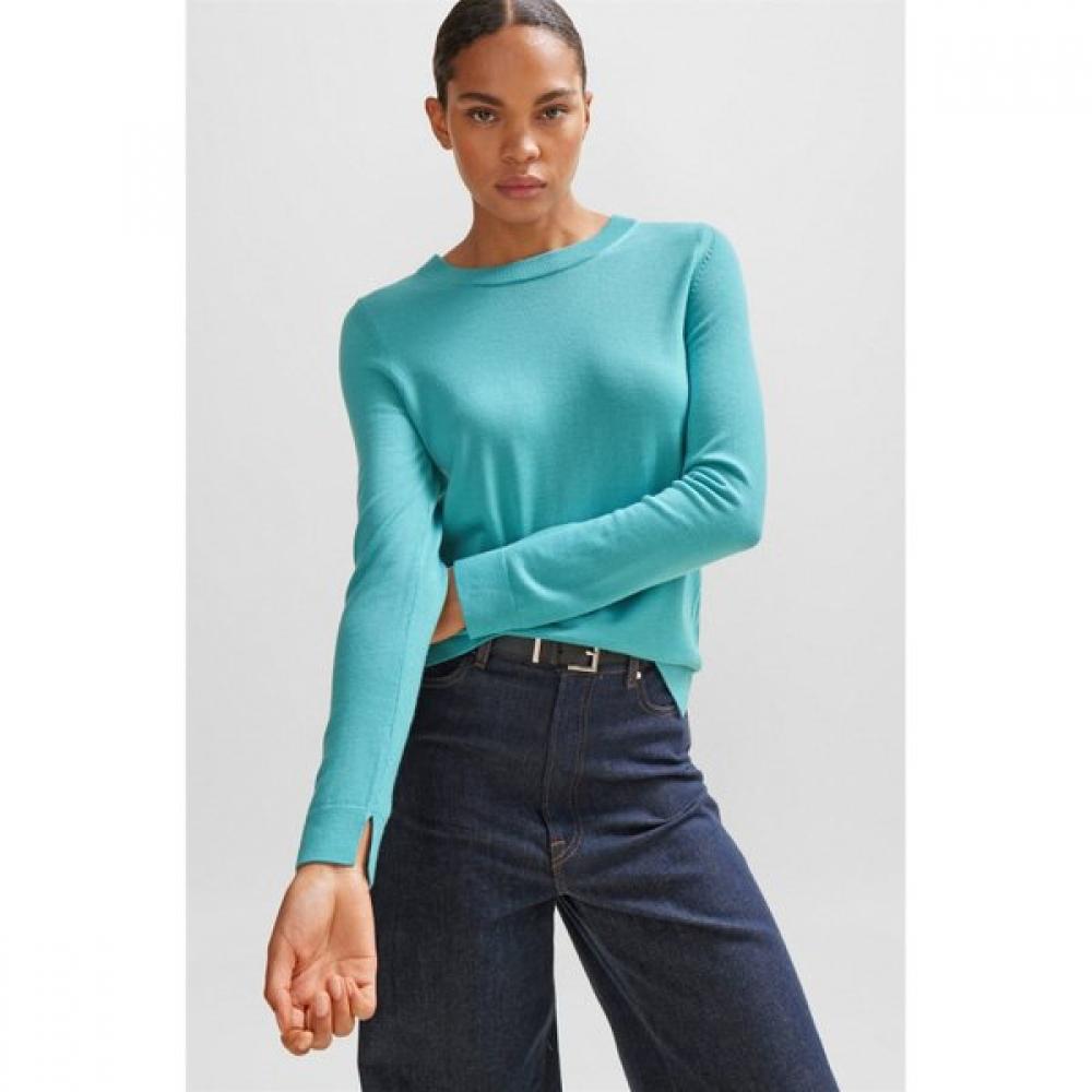 BoSS Women S Regular Fit Virgin Wool Knit Sweater Open Blue 50492551483 