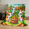Cute Bunnies In Garden with Carrots Patterned Blanket, Flannel, Suitable for All Seasons, Home Decor, Warm and Cozy