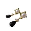 Lanyun Designer Original French Heroine Retro Geometric Natural Freshwater Pearl Earrings Agate Water Drop Earrings