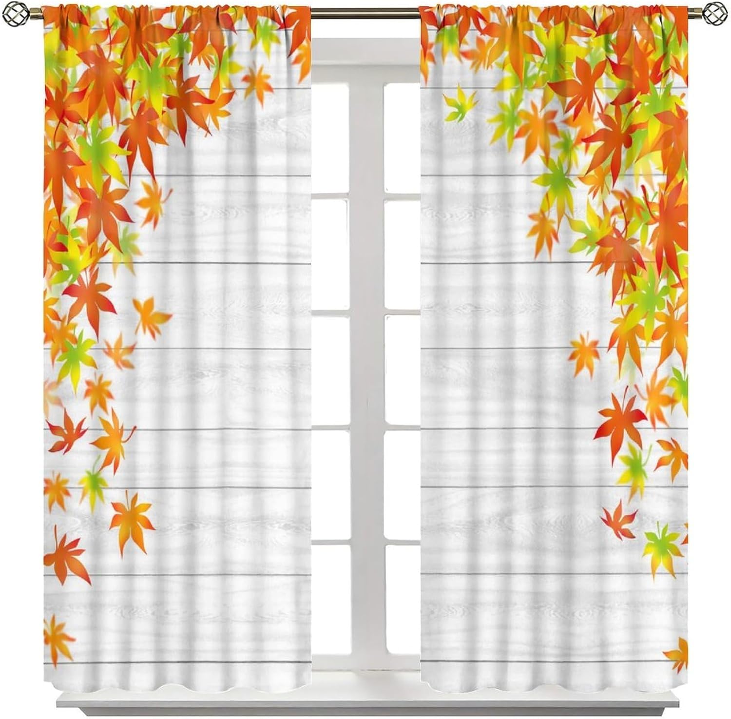 

Fall Maple Leaves Curtain Autumn Plant Nature Scenery Watercolor Pattern Drapes Kitchen Bedroom Living Room Window Treatment Polyester Ideal For Area W100*H130(CM)-Grommet top&2PCS
