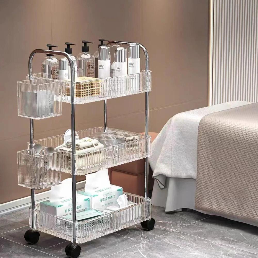 Transparent Rolling Cart Storage Shelfs Multilayer Multifunctional Simple and Modern Trolley Mobile Shelf Multi-Layers Storage