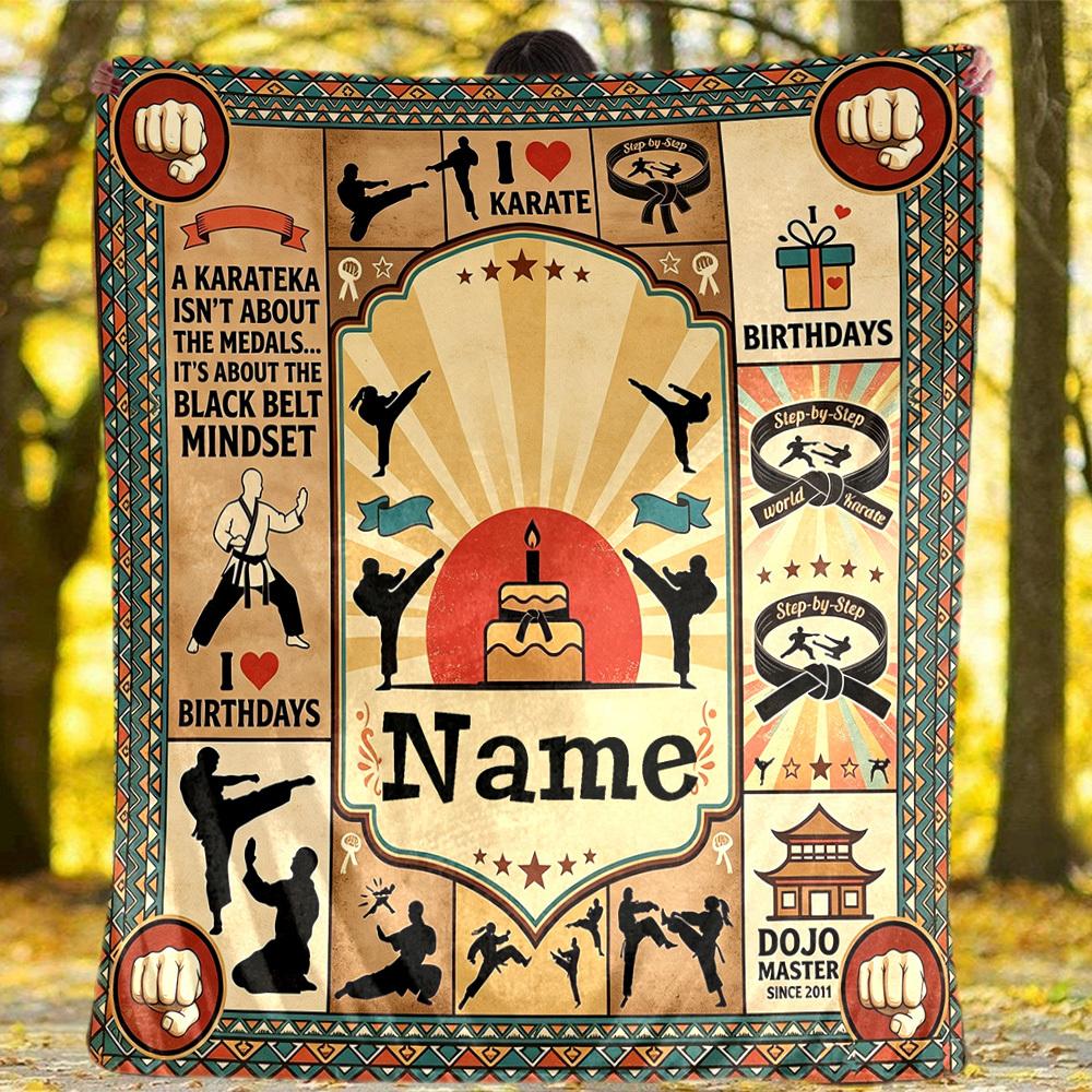 Outdoor Customize Blanket Karate Birthday Celebration Theme Comfortable Soft Lightweight Multiseasonal Use For Travel Camping Picnics Sofa Office Bed