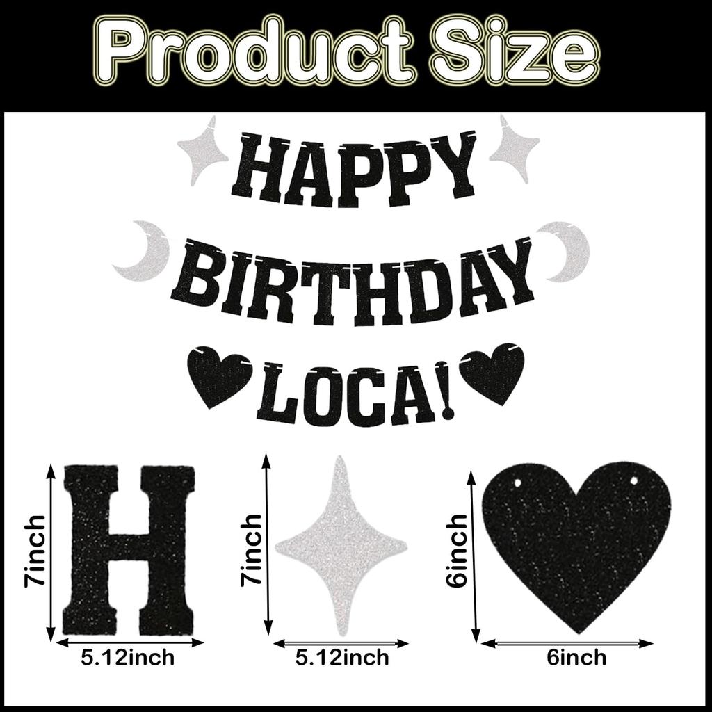 24-Pcs ‘Happy Birthday Loca’ Banner Set, Glitter Party Banners, Vampire Birthday Party Decorations, Suitable for Birthday and Party Decorations