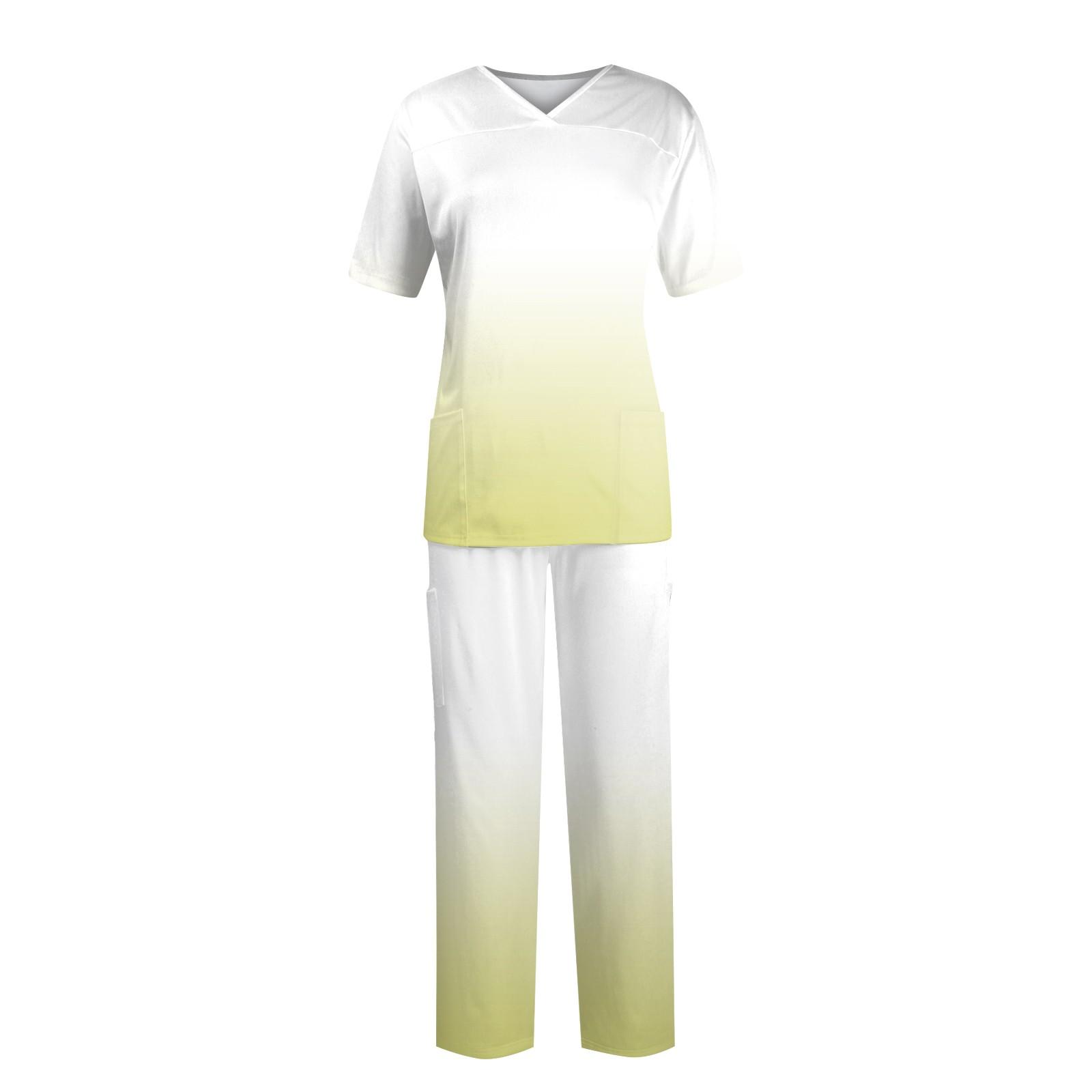 

Женский топ с коротким рукавом и v-образным вырезом + брюки, рабочий комплект, свободные повседневные футболки с короткими рукавами, топ и длинные брюки, спортивный костюм XL жёлтый