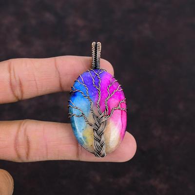Strom života Rainbow Solar Quartz Přívěsek Druzy Měděný drát Omotaný Přívěsek Ručně vyráběné měděné šperky Přívěsek z přírodního drahokamu Dárek pro ženy
