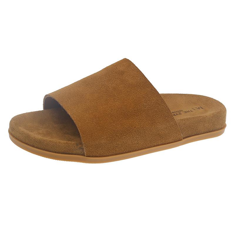 Korean simple matte leather one-word slippers women's 2025 early autumn new versatile comfortable small casual shoes slippers