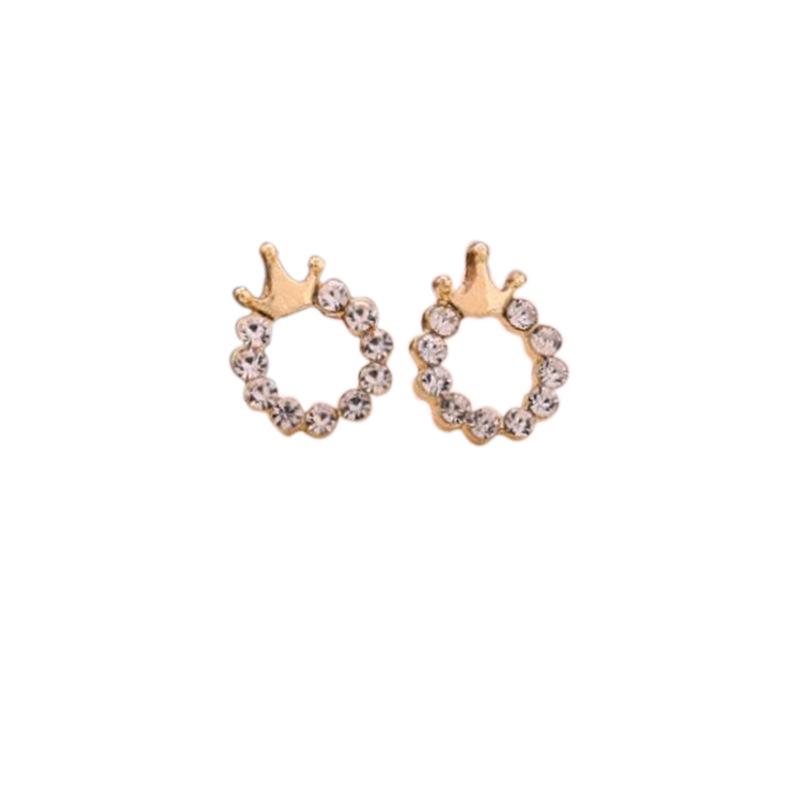 S925 Silver Needle Rhinestone Crown Earrings - Stylish Korean Fashion for Women