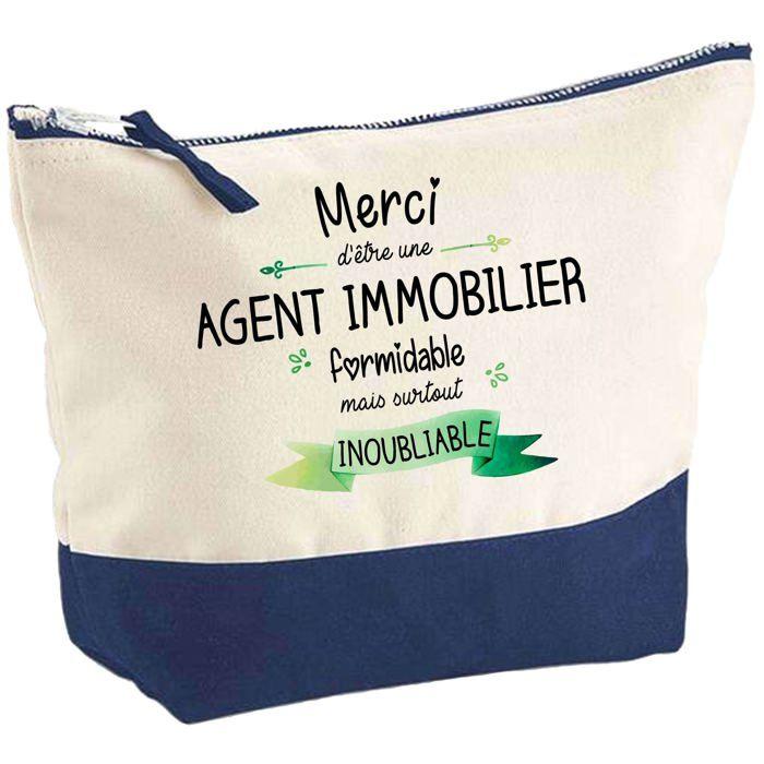 Trousse de maquillage - PLANETEE - Merci Agent immobilier Inoubliable - Grand format - Coton - Impression HD