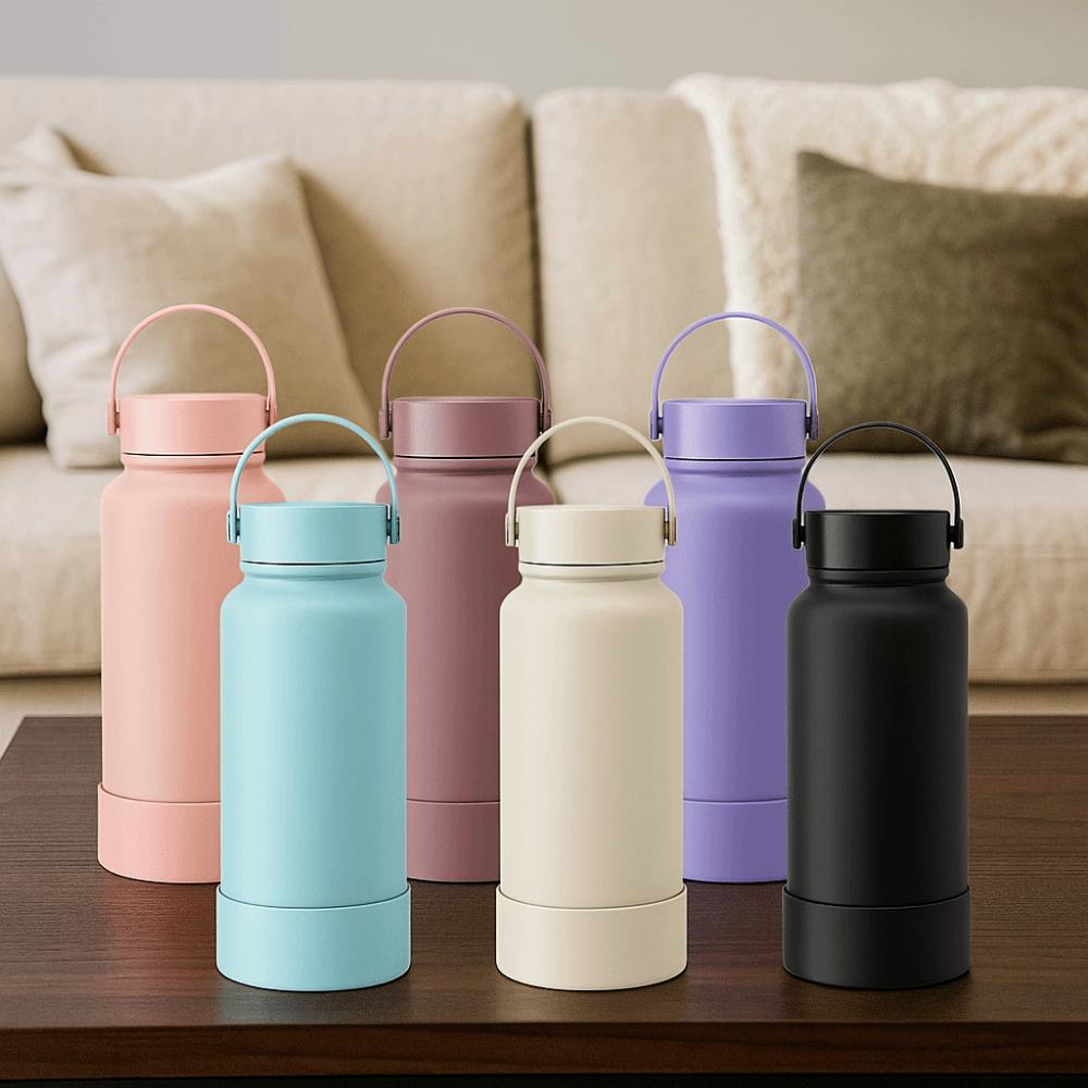 Portable 1000ML Thermos Cup Stainless Steel Solid Color Thermos Bottle with Handle Non-slip Bottom Sports Water Bottle Car
