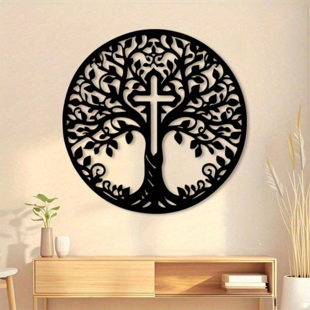 Tree Cross Metal Wall Art Wrought Iron Sculpture Christian Home Decor Baptism Gift