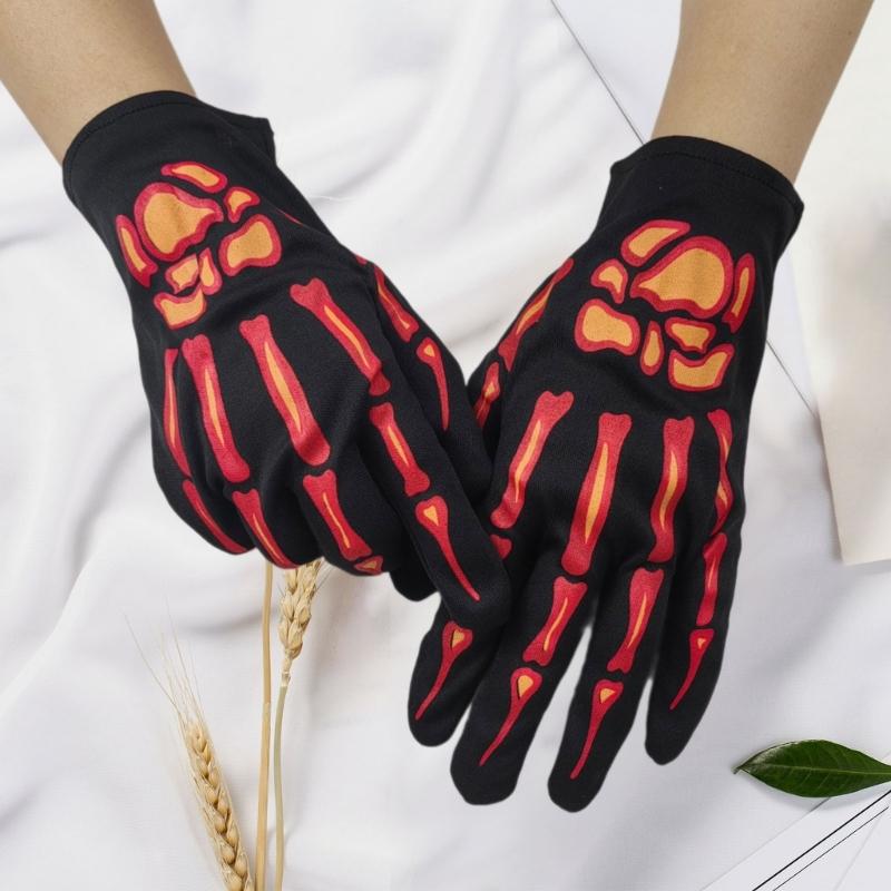 Punk Skeleton Gloves Halloween Party Accessory Breathable Fabric Suitable for Gothic Costume Cosplay