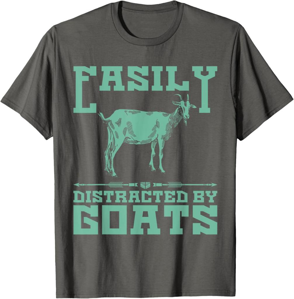 Easily Distracted By Goats Graphic TShirt Mens Casual Short Sleeve Crew Neck Tee
