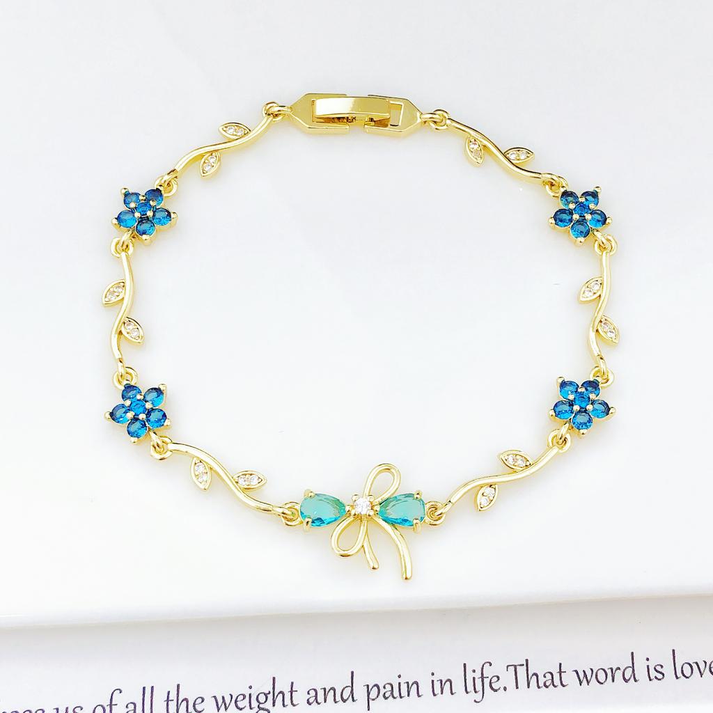 Hot Sale Rhinestone Bowknot Floral Bracelet Gold Plated Crystal Flower Vine Bracelet Fashion Wedding Party Jewelry Gift for Her