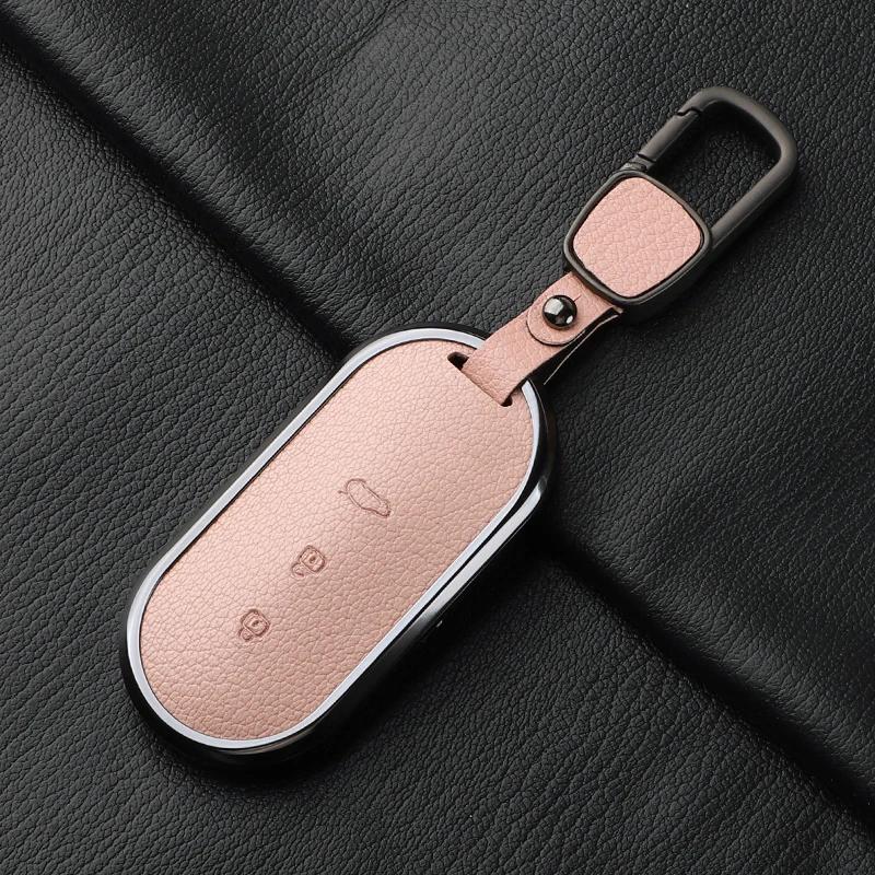 Aluminum Alloy Goatskin Car Key Case Cover For Huawei Aito M5 M7 Car Key Case Protect Fob