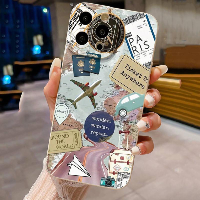 Travel Element Pattern Protective Phone Case For I iPhone 17 16 15Pro Max 11 12 13 14Pro Plus Shockproof & Anti-fall Shell