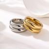 European & American 18K Wide Band Double Layer Textured Stainless Steel Ring for Women