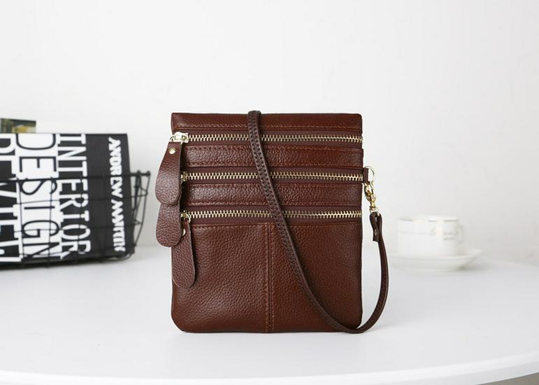 Women's Versatile Genuine Leather Crossbody Coin Purse & Shoulder Bag with Four-Layer Zipper Pockets for 5.5-inch Phones
