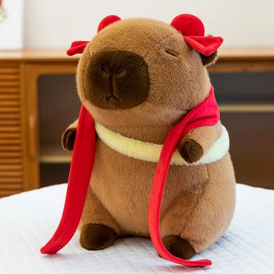 Red Head Rope Zha Zha Capybara Plush Toy Children's Birthday Gift Activity Gift Exchange Card Doll
