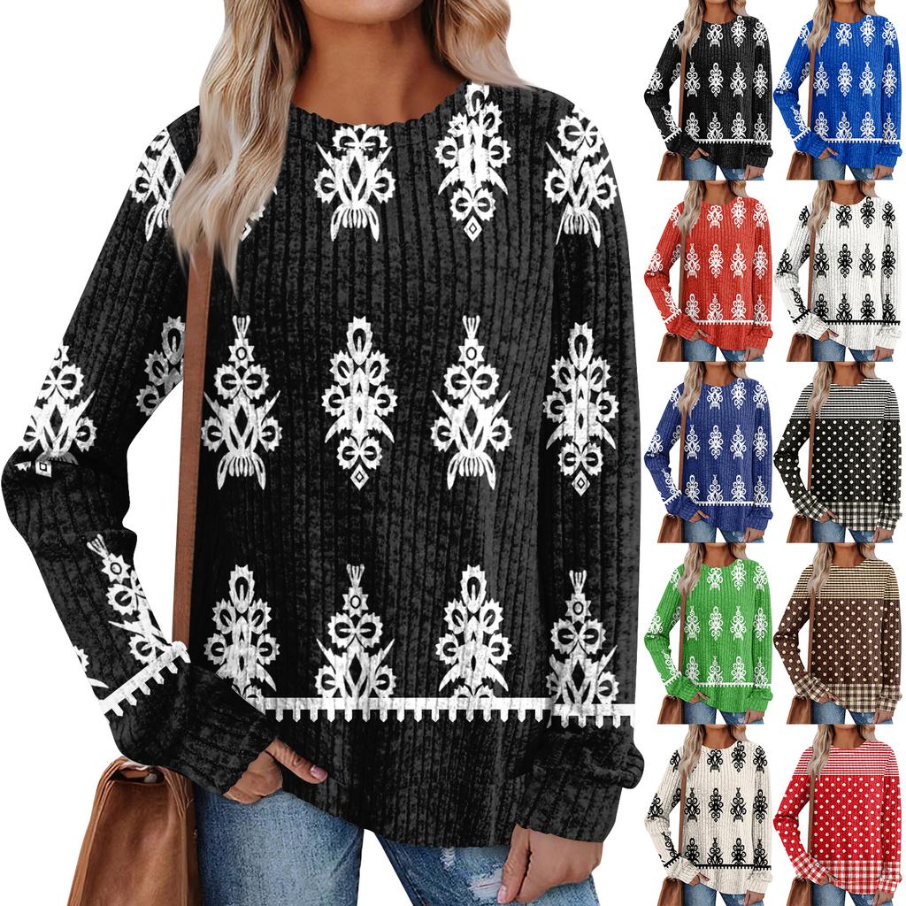 Women's Printed Lightweight Brushed-Cotton Round Neck Top