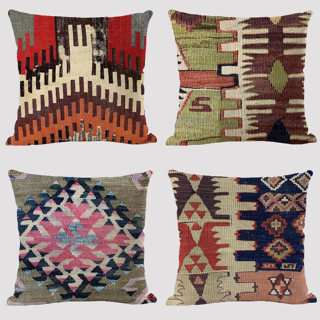 Bohemian Kilim Style Linen Pillow Cover 45x45cm For Home Dcor