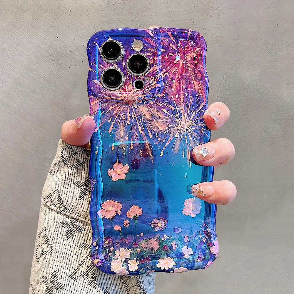 

Для iPhone 15 Pro Max 14 Plus масляная живопись великолепный фейерверк чехол для телефона для iPhone 12 13 14 Pro Max 12pro мягкий IMD ударопрочный бампер волнистая рамка чехол for iphone 14 plus оранжевый