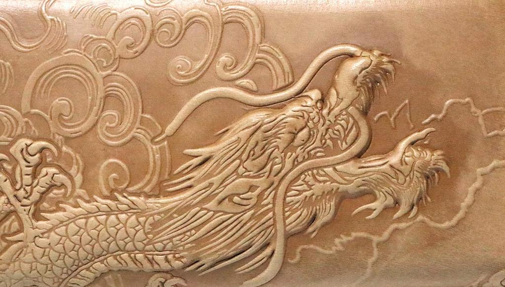 [Berkuto] Natural Dragon Genuine Leather Cowhide Wallet, Round Zipper Long Wallet, Men's and Women's Bi-fold Wallet with Coin Pocket, Large Card Capac