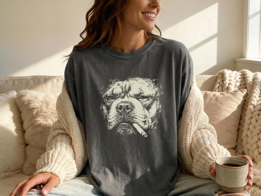 Smoking Bully Dog T-Shirt: Vintage Y2K Grunge Graphic Dog Tee, Funny Bully Dog Face T, Comfort Colors® Edgy Meme, Gift For Bully Dog Mom Dad