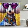 Modern Bathroom Decor: Cool Poodle Shower Curtain With Sunglasses And Jewelry Printed Fabric Bath Liner For Home Decoration In V