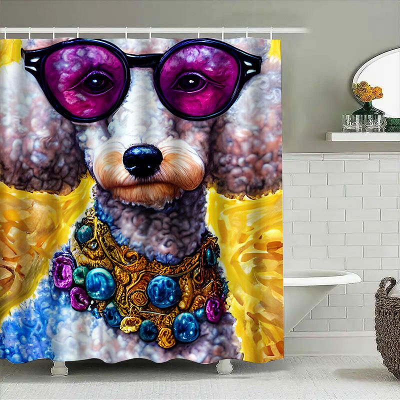 Modern Bathroom Decor: Cool Poodle Shower Curtain With Sunglasses And Jewelry Printed Fabric Bath Liner For Home Decoration In V