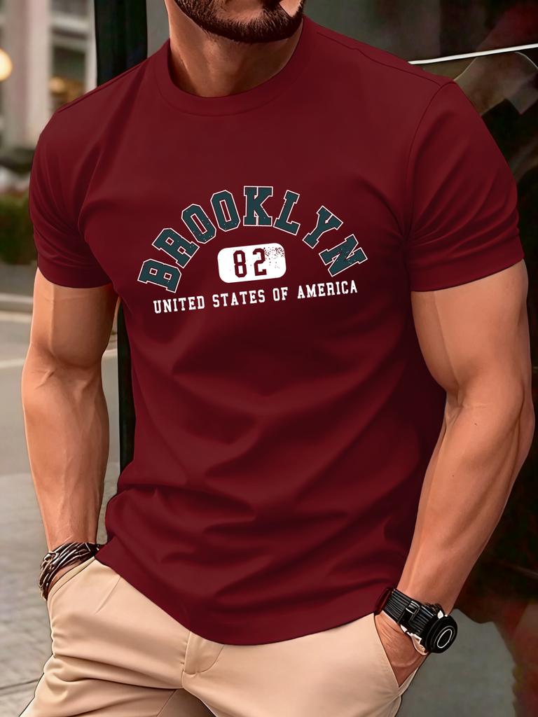 Usa Brooklyn 82 United Print Men TShirts Summer ONeck Retro T Shirt Cotton Loose Short Sleeve Basics Street Fashion Sportswear
