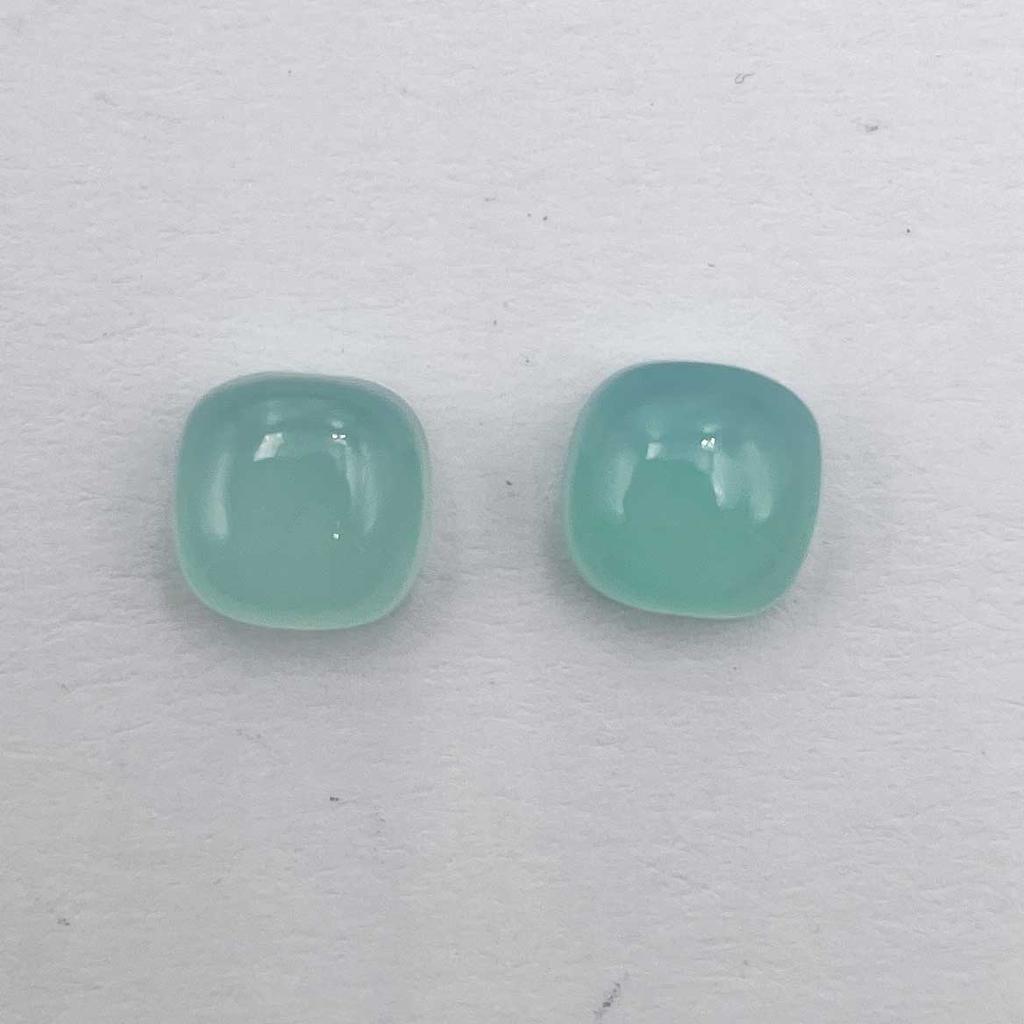 Natural Aqua Chalcedony Square Cushion Cabochon Loose Gemstone Lot 2 Pcs 8 MM 5 CT For Jewelry Making