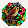 Owl, Stained Glass Automatic folding umbrella  simple eight rib design, bright color pattern, durable iron frame, ideal for travel and outdo