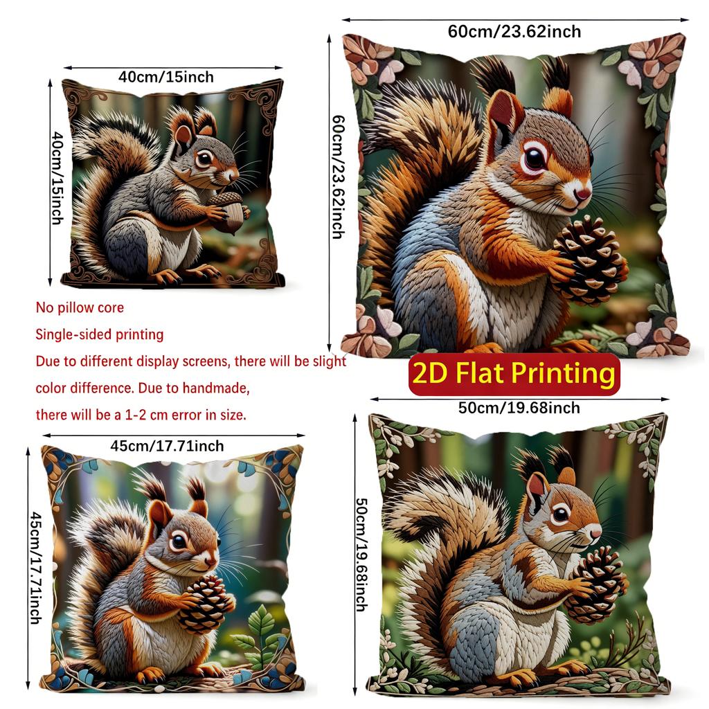 2D Cute Squirrels With Cones Decorative Pillow Covers Pattern Cushion Cover Suitable For Sofa Bedroom Car Pillow Cover