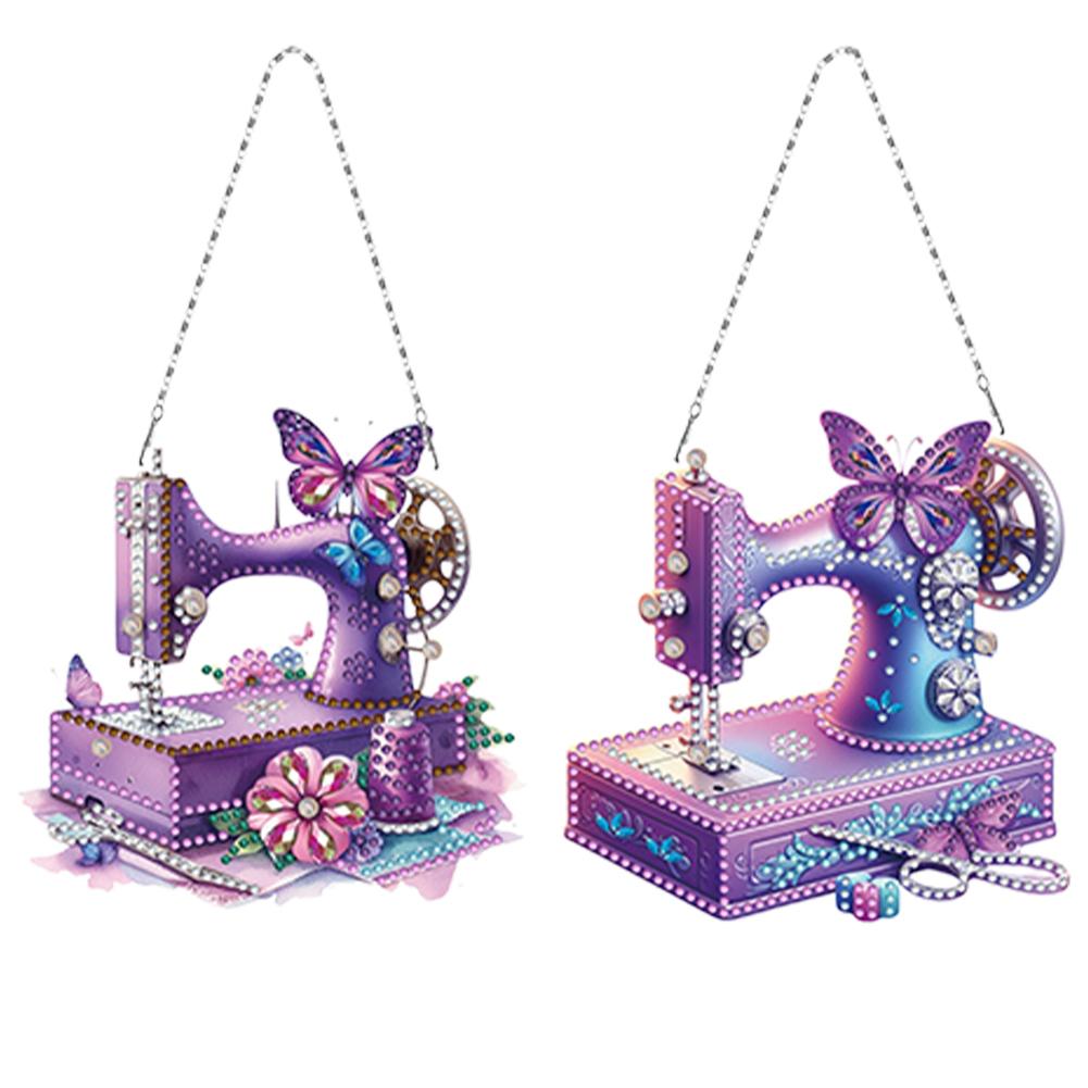 

2pcs Sewing Machine Theme 2D/Flat DIY Hanging Diamond Art Kits Special Shape Diamond Art Pendant Home Wall Decoration Crafts фиолетовый