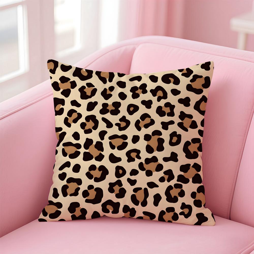 PPlaid and Leopard Print Textures Cushion Cover Pillowcase Short Plush Invisible zipper Room Sofa Cushion Cover