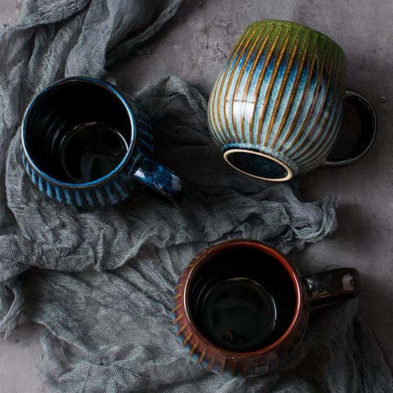 Japanese Style Vintage Ceramic Water Mugs with Handle Coffee Cup Large Capacity Household Office Breakfast Milk Tea Cup 500ML