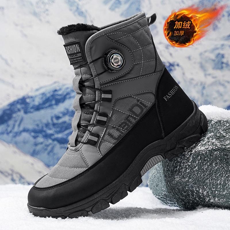 

Fashion Men s Snow Boots 2025 Winter New High Top Cotton Shoes Plush Warm Boots Non-slip Hiking Boots for Men Winter High Top Sneakers 48 серый